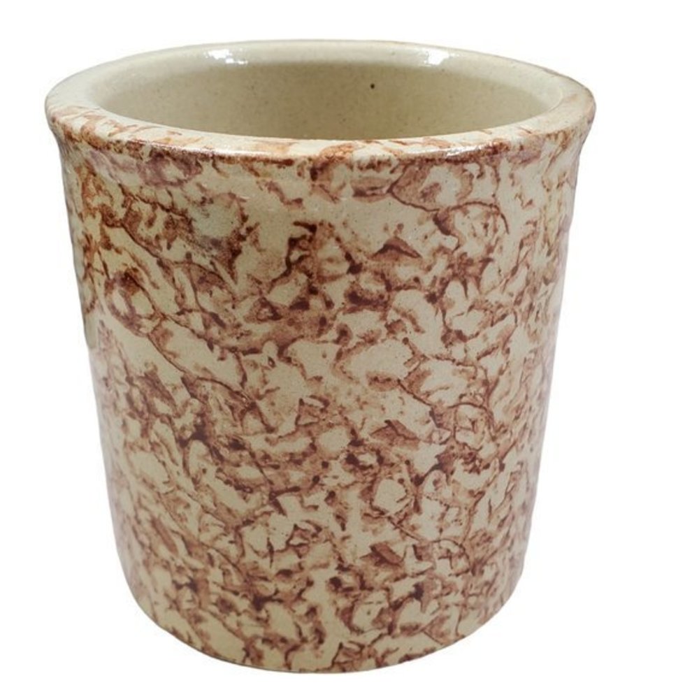 Robinson Ransbottom Roseville OH Brown Spongeware Crock Pottery 700-E 5.25" x 5"